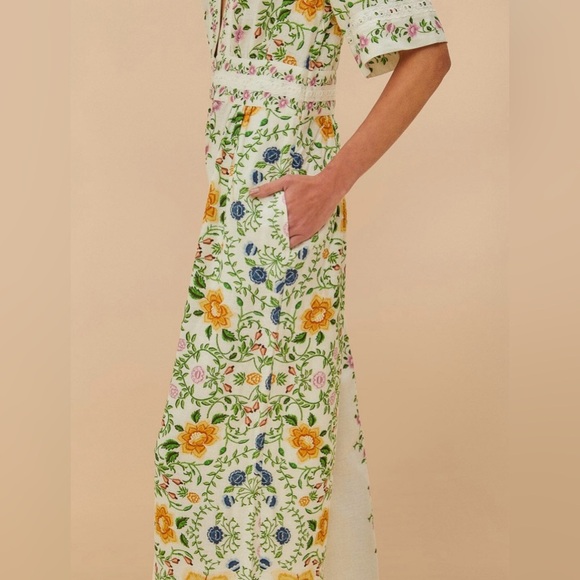 Farm Rio - Off-White Folk Floral Lenzing Ecovero Euroflax Jumpsuit Medium NWT - Picture 3 of 16